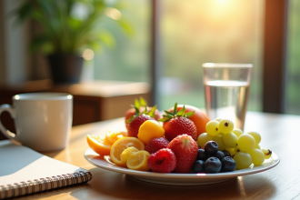 Assortiment de fruits frais colorés sur une assiette blanche