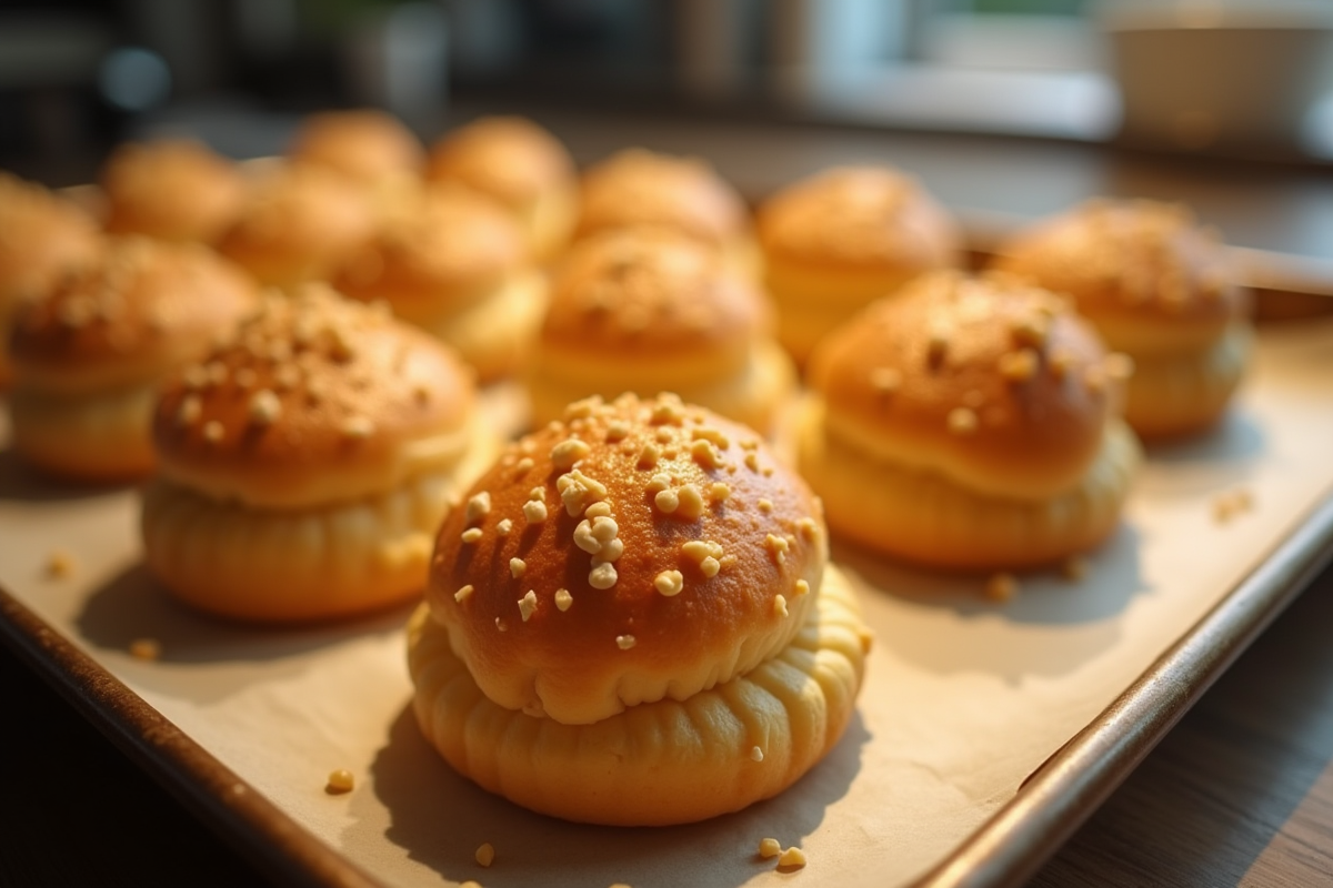 Choux dorés avec craquelin croustillant sur plateau