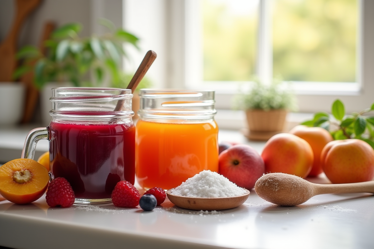 Potagers de confitures maison avec fruits E