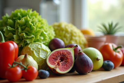 Fruits et légumes frais commençant par I dans une cuisine lumineuse
