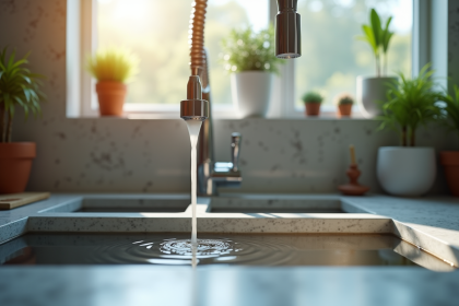 Fuite d'eau sous un évier moderne avec siphon en métal