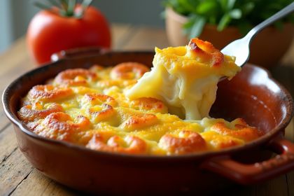 Gratin dauphinois doré sorti du four dans un plat rustique