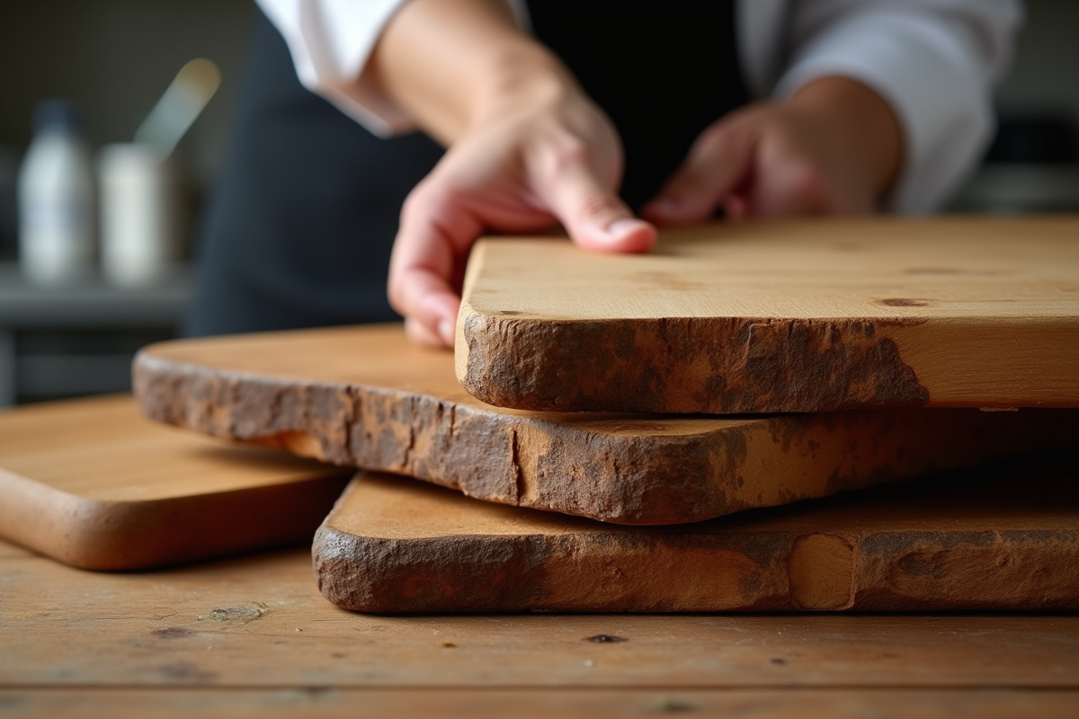 Planche en bois neuve et ancienne contrastant dans la cuisine