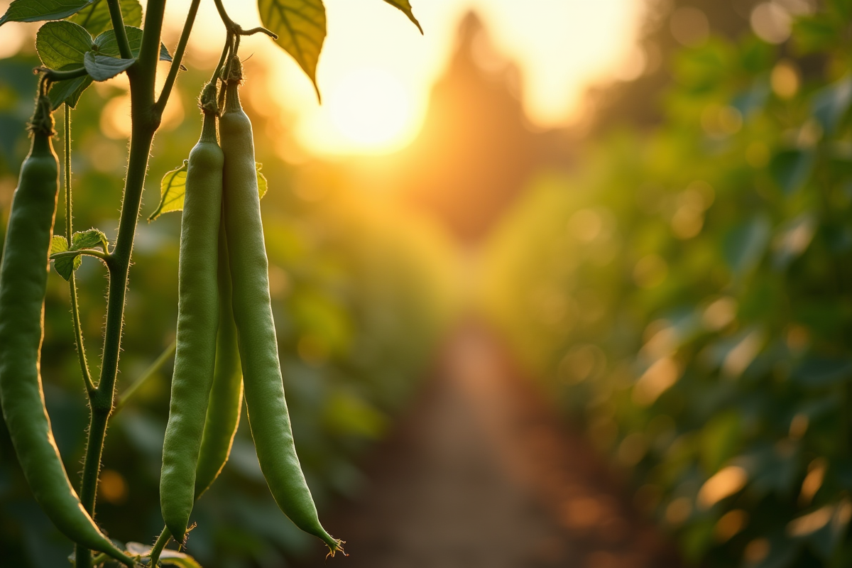 Plantation de haricots dans un jardin en plein soleil