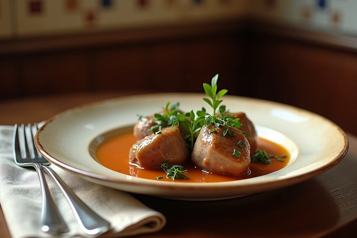 Assiette de veau en sauce garnie d