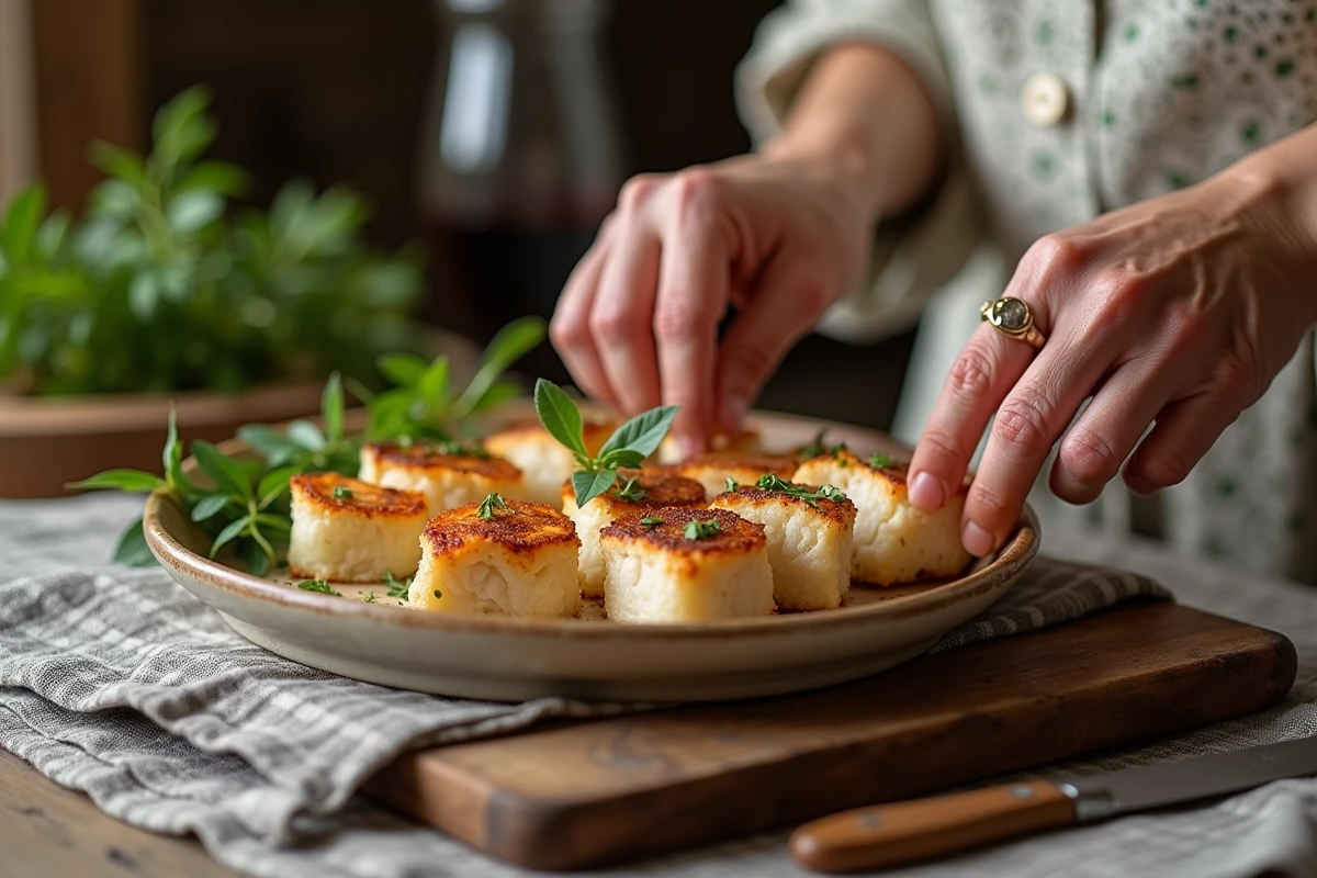 Gros plan sur une assiette de couille de mouton garnie d