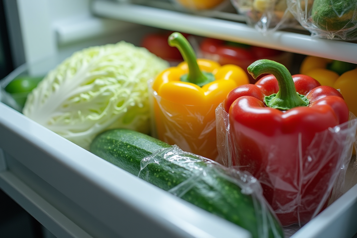 Couvercle de réfrigérateur avec fruits et légumes I bien organisés