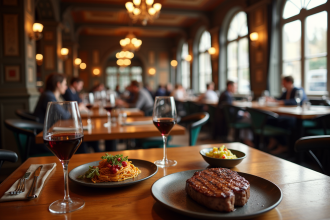 Restaurant chic à Lille avec steaks et vin rouge