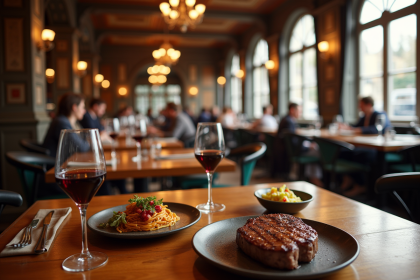 Restaurant chic à Lille avec steaks et vin rouge