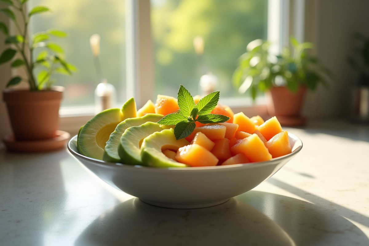 Salade de fruits frais avec pommes et avocats