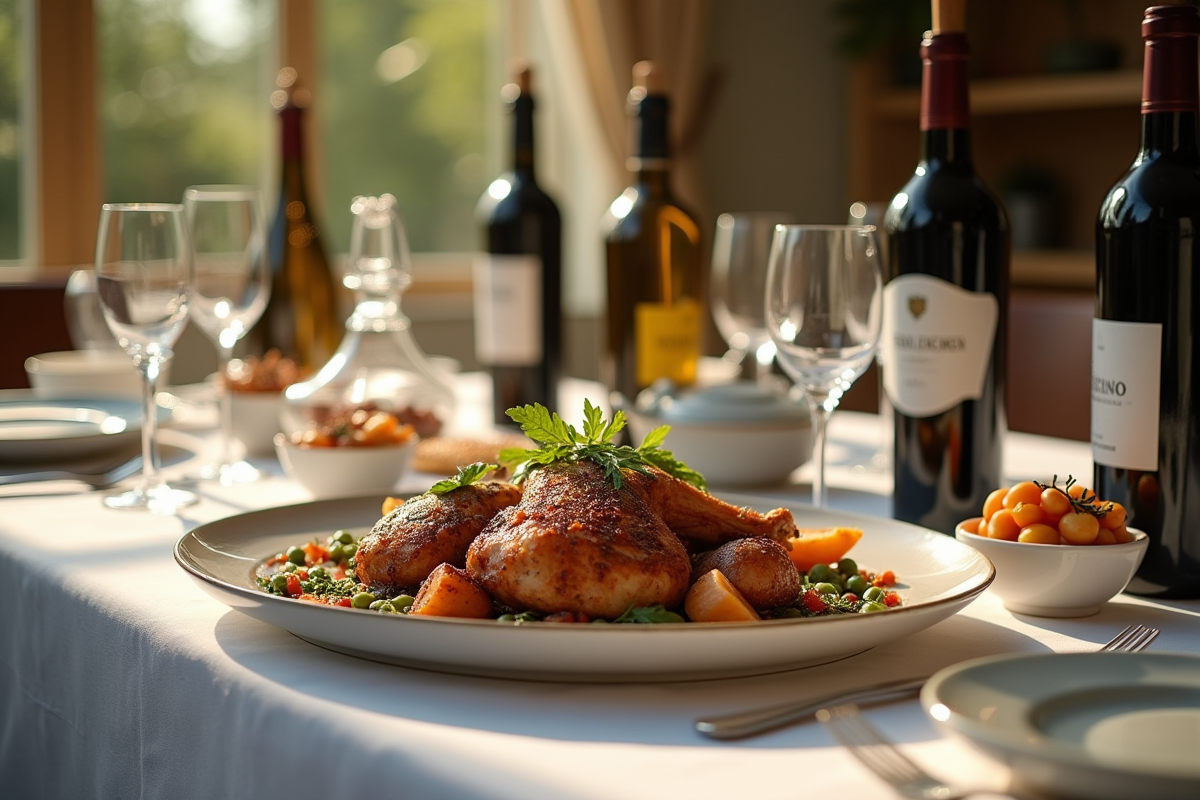 Table de fête avec gigot d